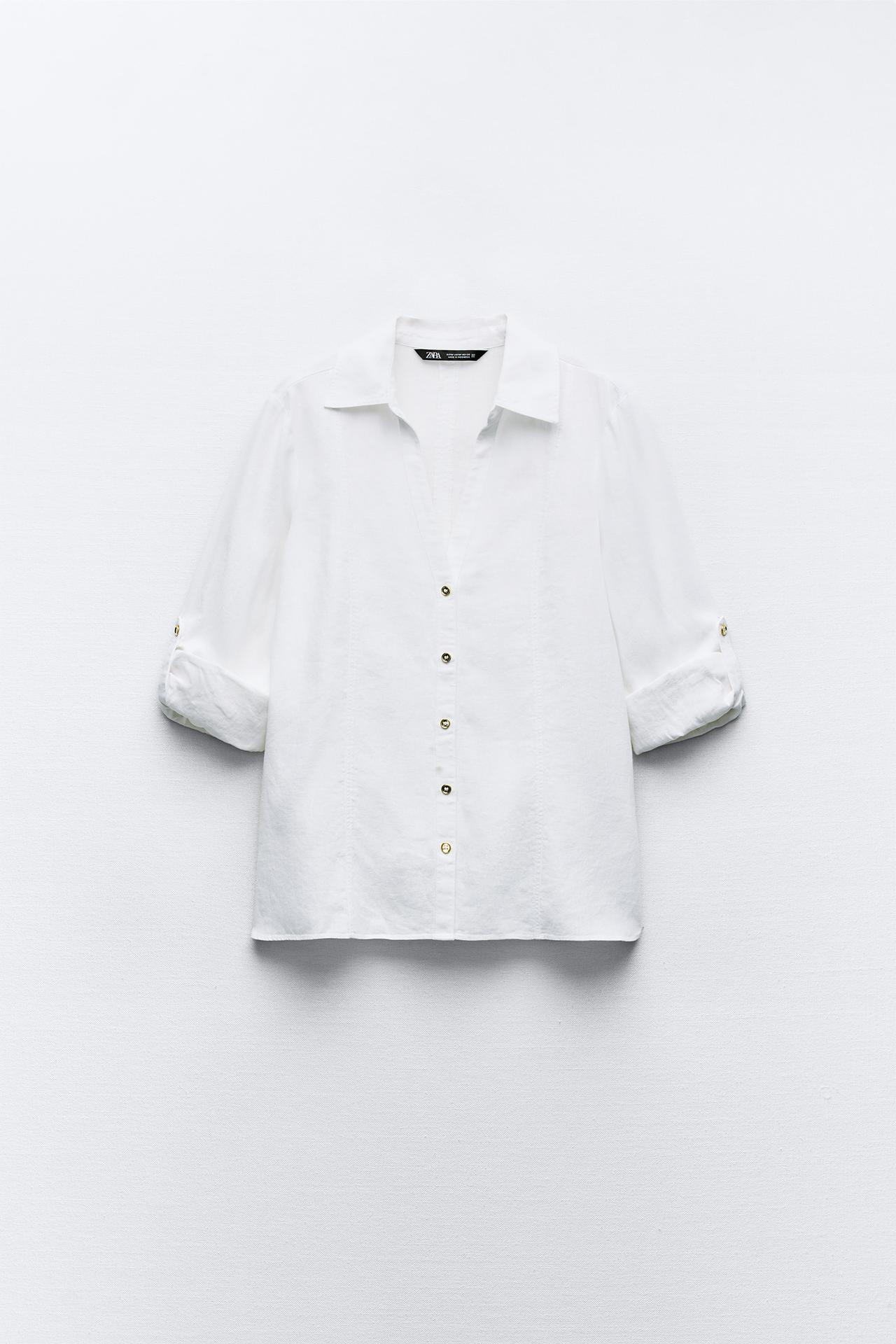 CAMISA COM LINHO E MANGA DOBRADA