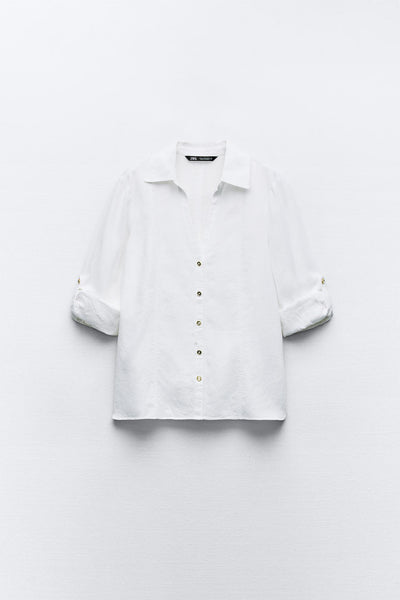 CAMISA COM LINHO E MANGA DOBRADA