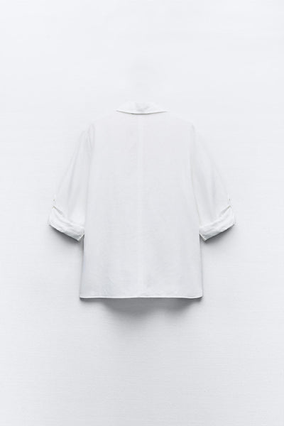 CAMISA COM LINHO E MANGA DOBRADA