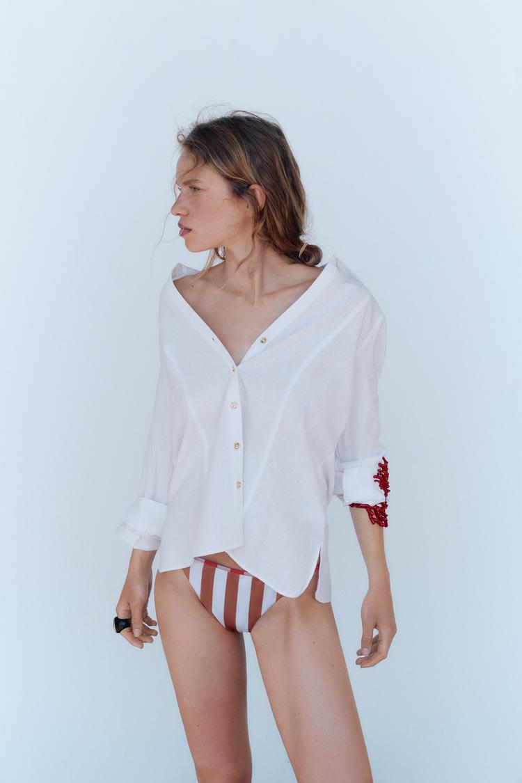 CAMISA COM LINHO E MANGA DOBRADA