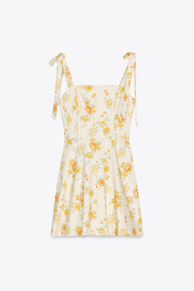 VESTIDO DE POPELINA COM FLORES E LAÇOS