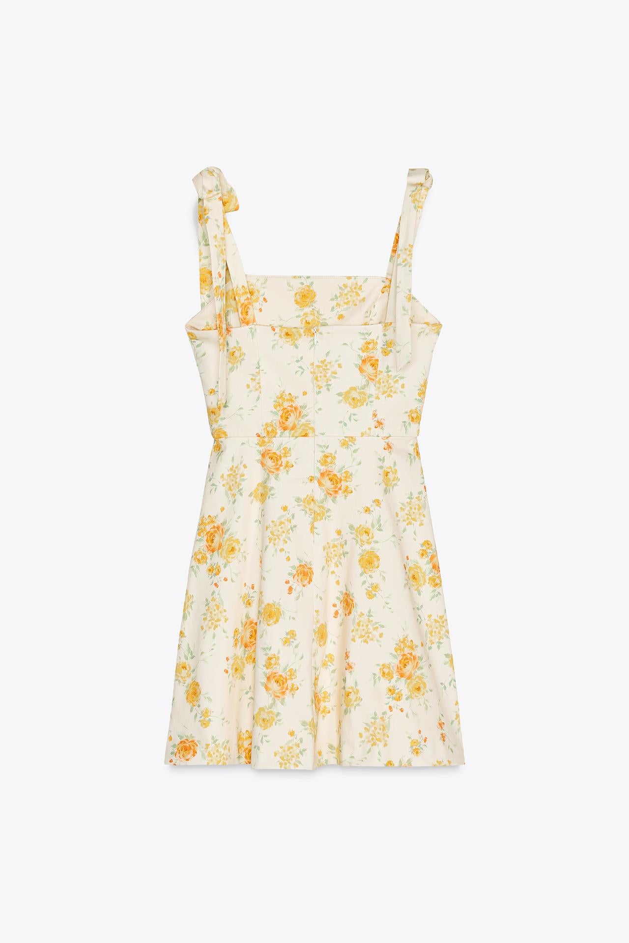 VESTIDO DE POPELINA COM FLORES E LAÇOS