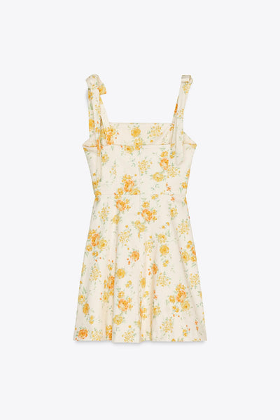 VESTIDO DE POPELINA COM FLORES E LAÇOS