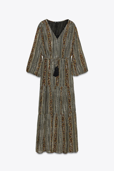 VESTIDO MIDI ESTAMPADO COM CINTO