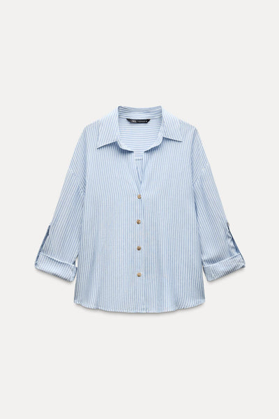 CAMISA DE LISTRAS COM FIO METALIZADO