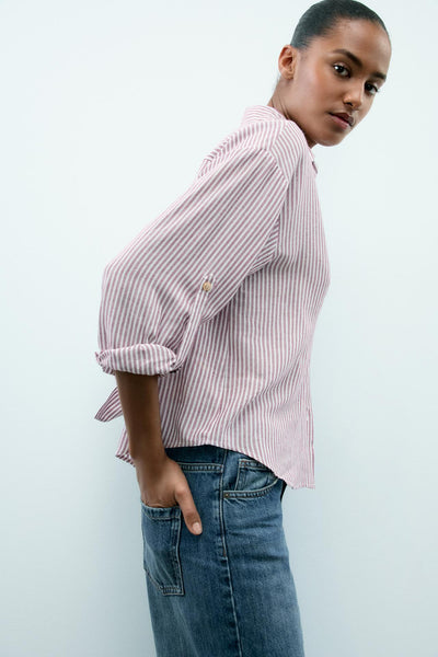 CAMISA DE LISTRAS COM FIO METALIZADO