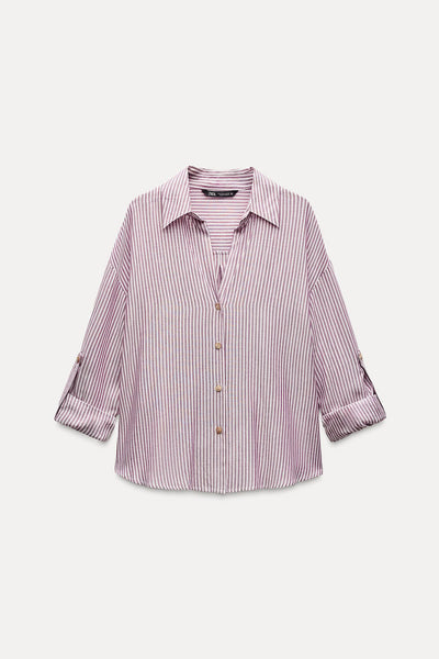 CAMISA DE LISTRAS COM FIO METALIZADO