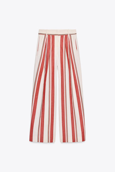 CALÇA LISTRADA COM PREGAS