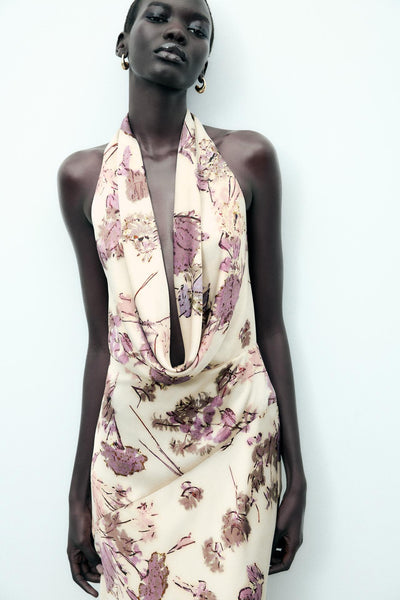 VESTIDO MIDI FRENTE ÚNICA ESTAMPADO
