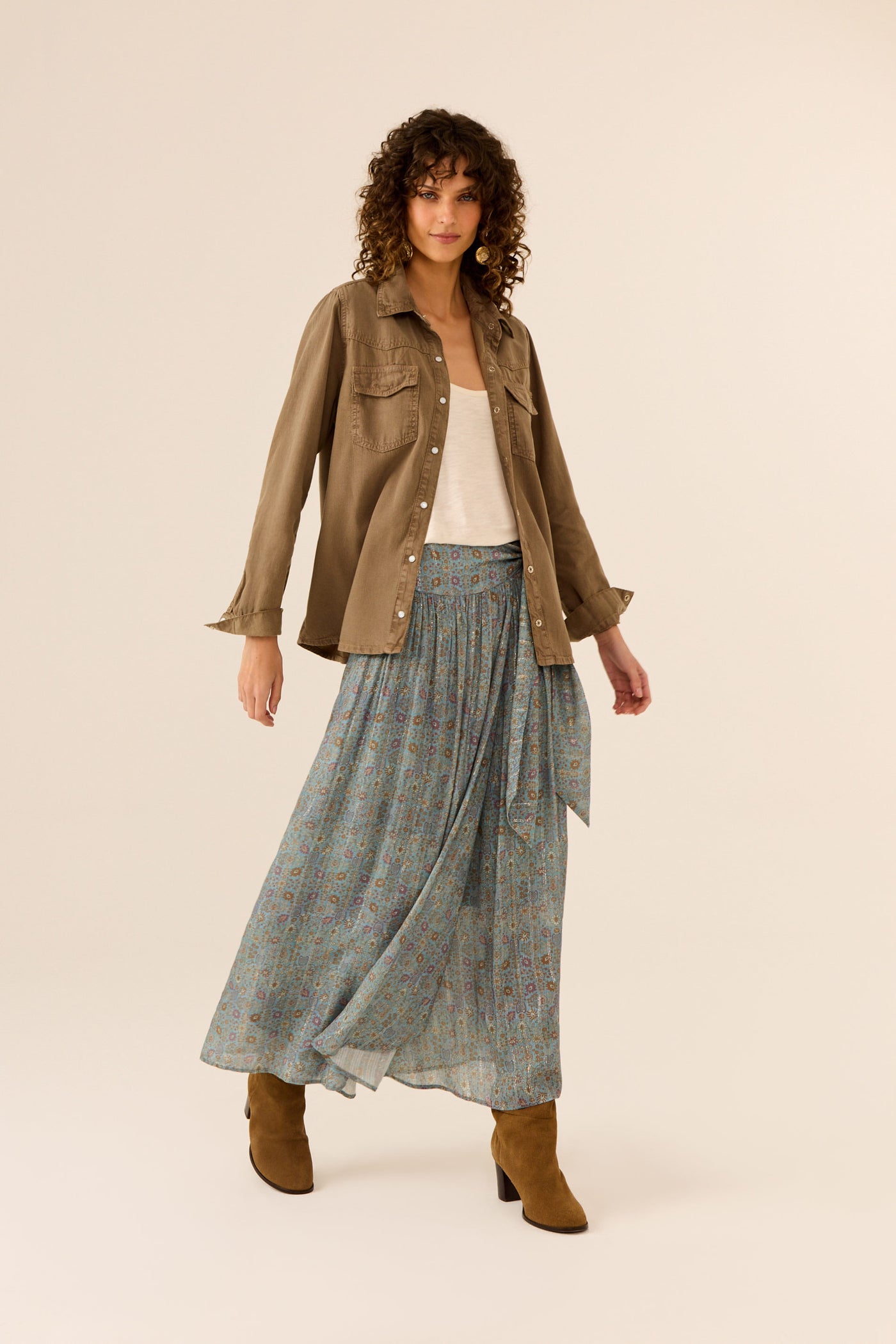 Saia Midi Estampa Sisal