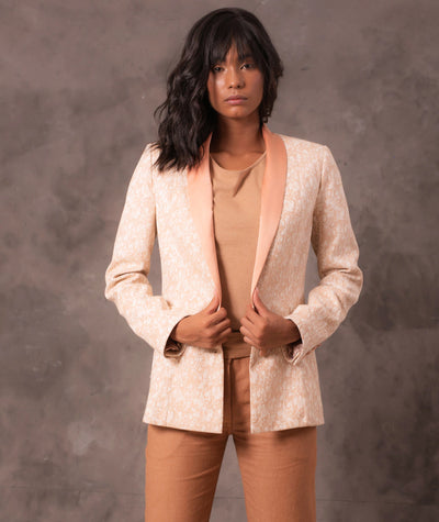 Blazer Jacquard Lapela em Seda