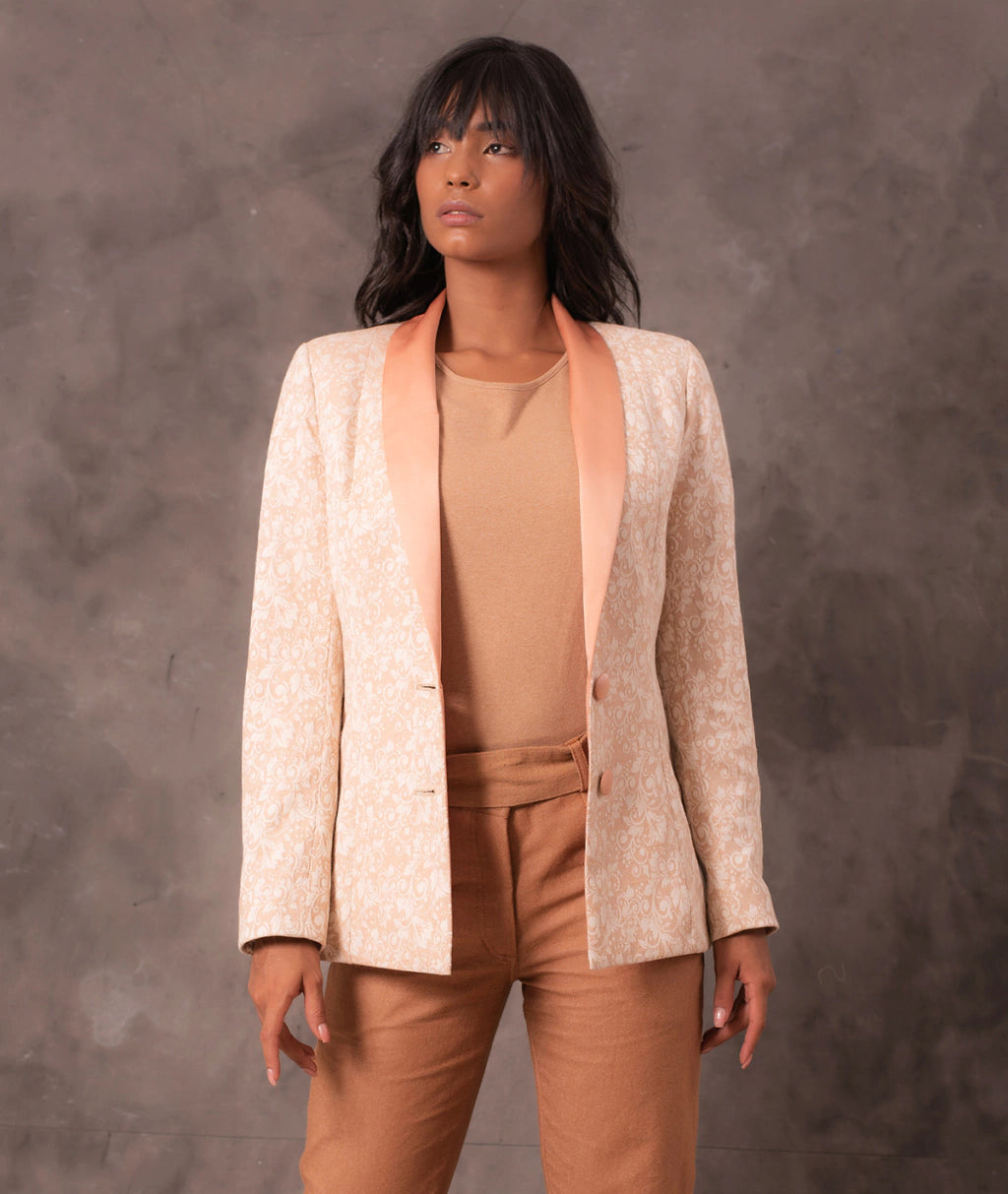 Blazer Jacquard Lapela em Seda