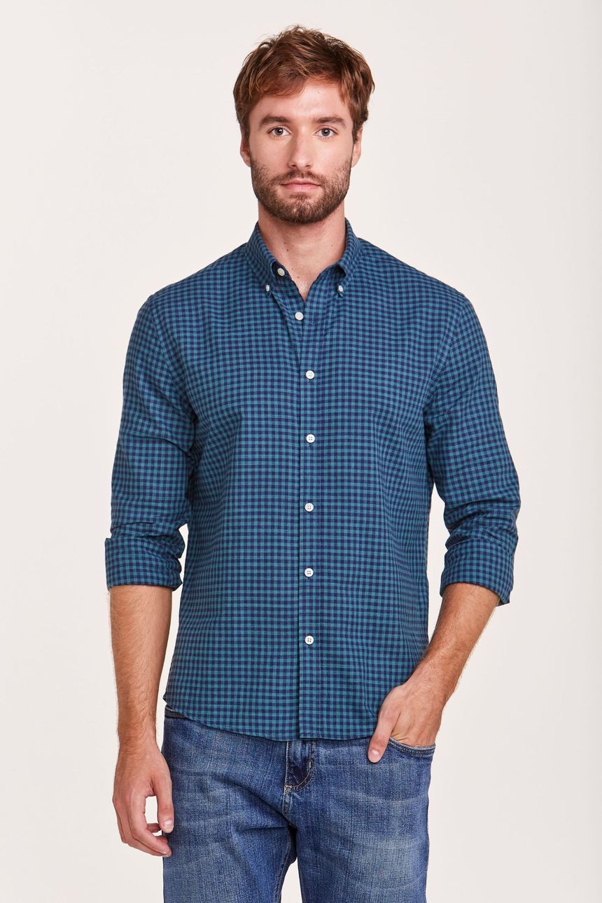 Camisa em Algodão Xadrez Marinho