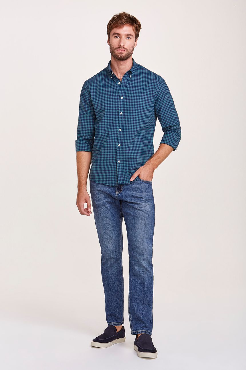 Camisa em Algodão Xadrez Marinho