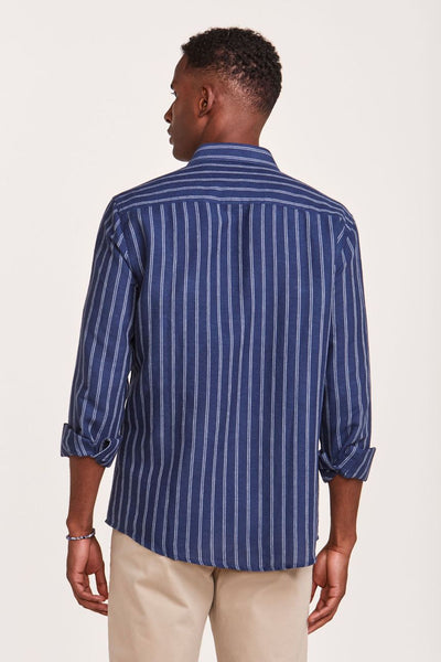 Camisa Linho em Cor Marinho Listrada