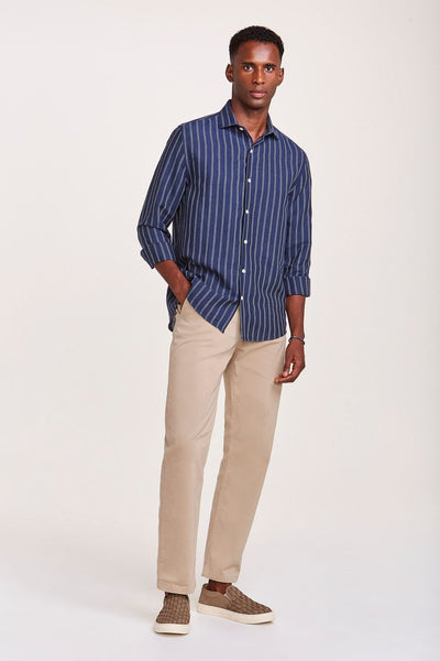 Camisa Linho em Cor Marinho Listrada