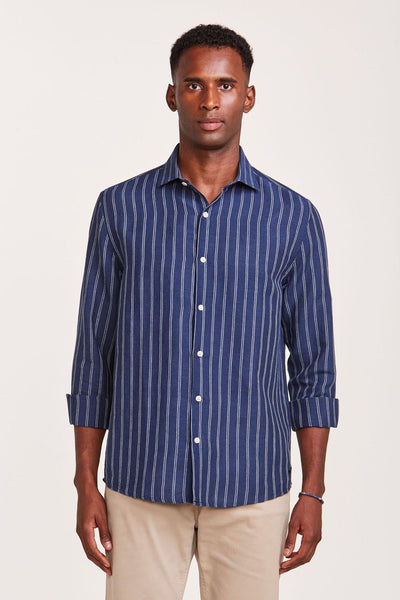Camisa Linho em Cor Marinho Listrada