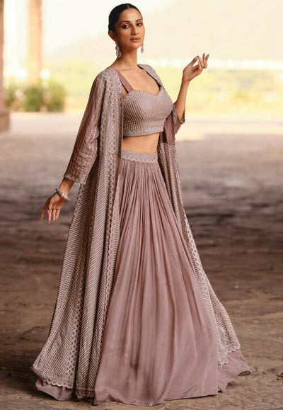Conjunto Bordado Chiffon em Rosa Enevoado